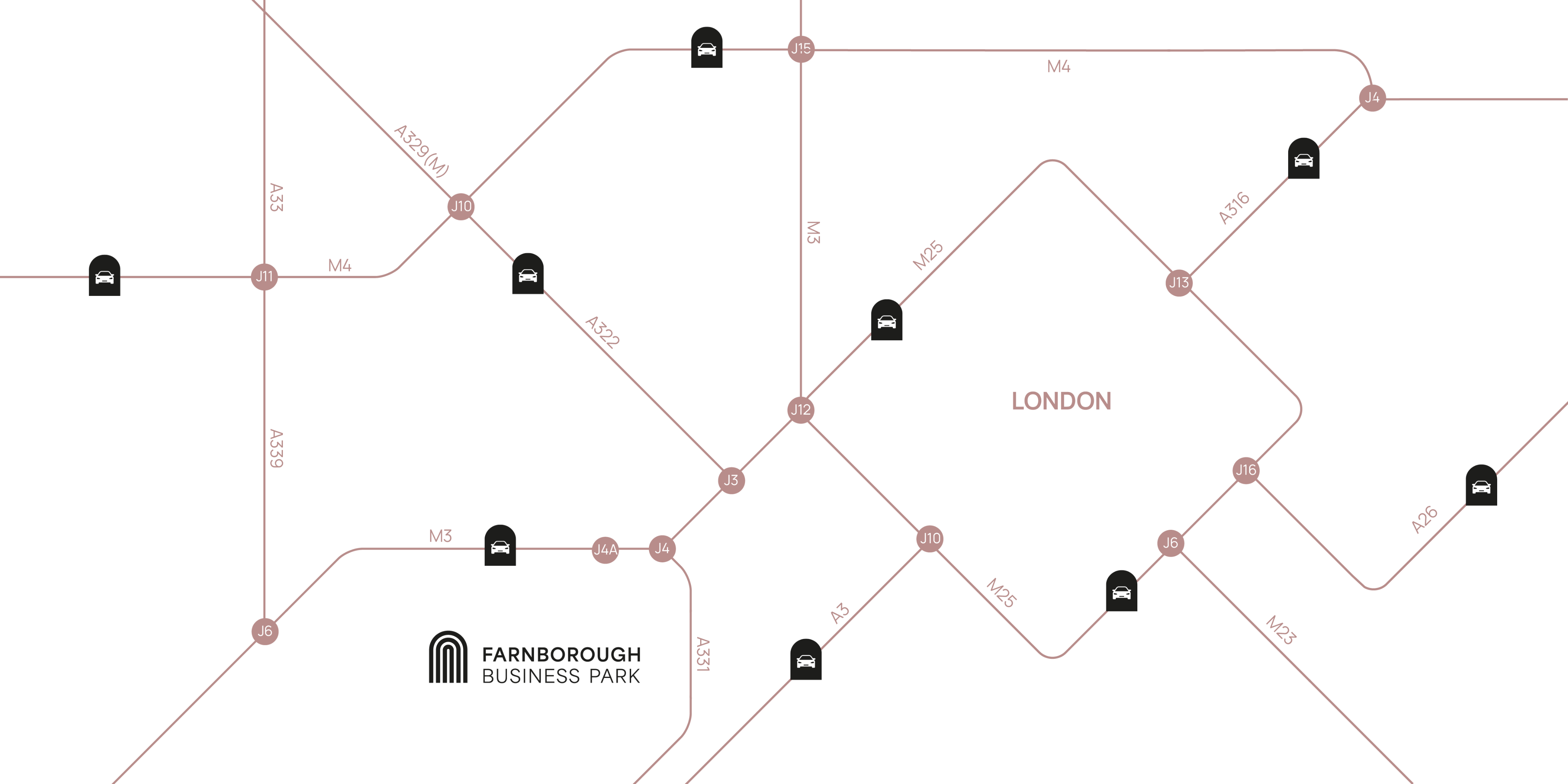 Map highlighting train lines and stations around London, including main routes like M4, M5, and A505